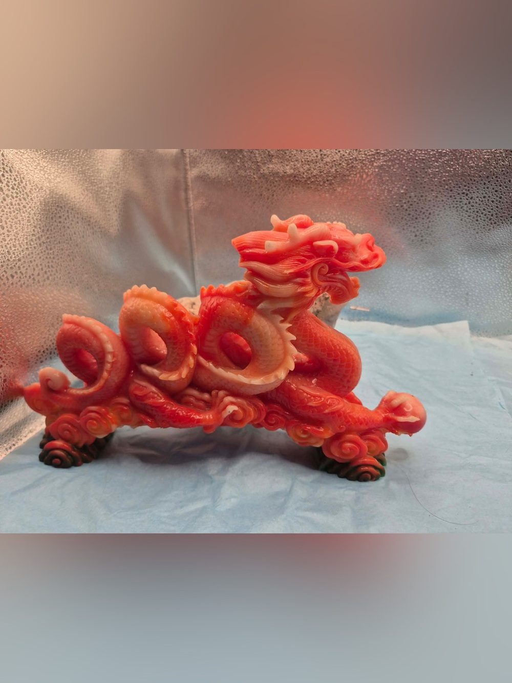 Vintage Chinese Dragon Statue - Orange Red Sculpture Lucite Feng Shui Decor - Picture 5 of 17